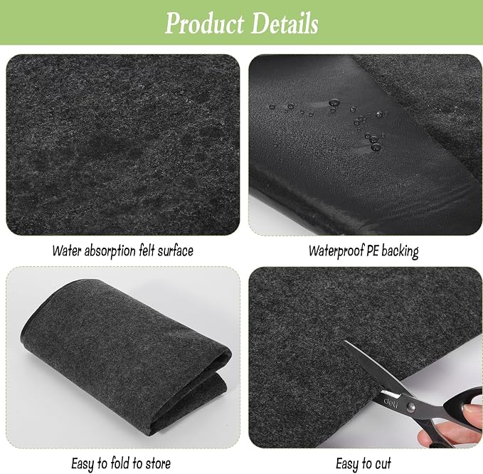 Under Hydroponics Growing System Mat, 23.6" x 43.3" Felt Outdoor Hydroponics Growing Stand Rug with Non Slip Backing, Protective Water Bucket Mat for Indoor Outdoor Plant