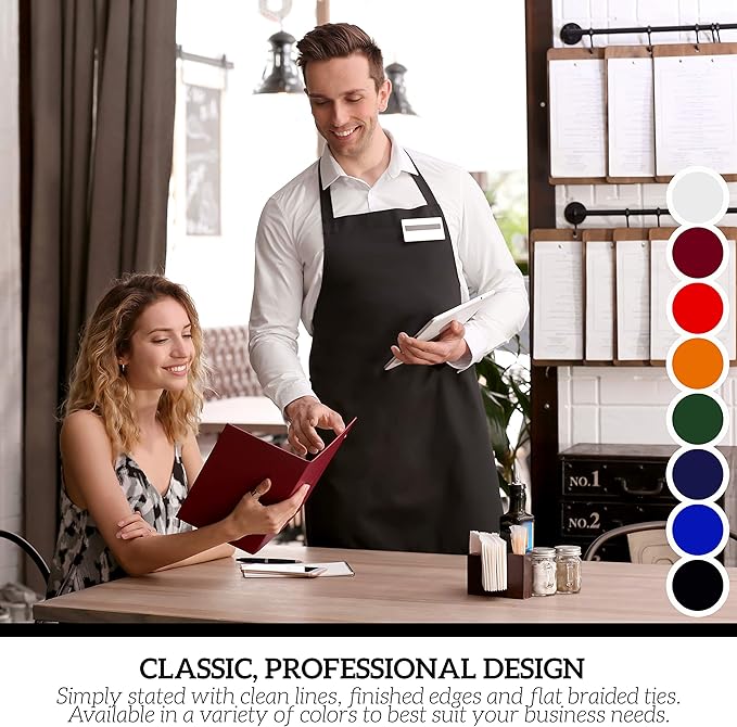 GREEN LIFESTYLE 120 Pack Bib Aprons - Unisex Machine Washable Kitchen BBQ Aprons Bulk (Pack of 120, No Pockets, Black)