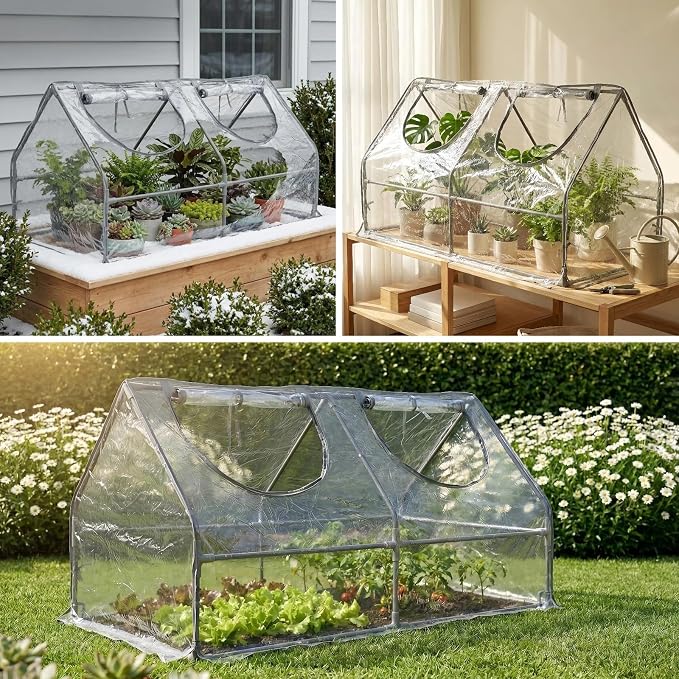 Portable Mini Greenhouse, 47"x24"x24" Greenhouses for Outdoors with PVC Cover and Dual Zipper Doors,Green House Cover for Raised Garden Bed,Garden Bed Cover for Plants Outdoor