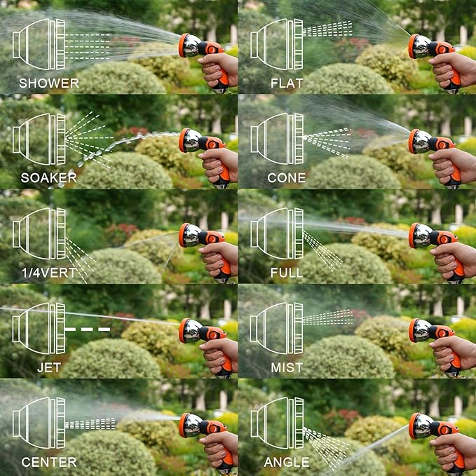 Besiter Garden Hose Nozzle, Hose Sprayer Nozzle with 10 Spray Patterns, Thumb Control On Off Valve, High Pressure Metal Water Hose Nozzle for Car Wash, Plants, Pets & Outdoor Cleaning, Orange