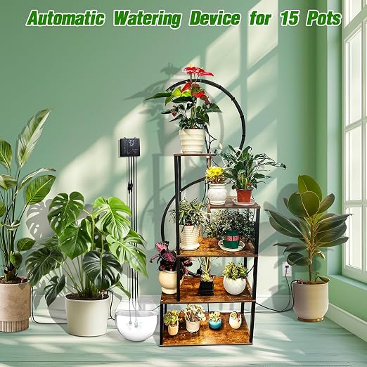 Automatic Plant Waterer Indoor, Drip Irrigation System for Potted Plants, Vacation Plant Self Watering Device, Drip Timer Auto Watering for Housplants, Garden, Greenhouse (15 Pots, Adjustable Dripper)