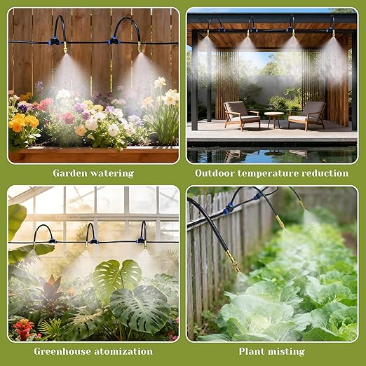 Drip Irrigation System,100 Ft Quick-Connect Garden Sprinkler Kit with 16pcs 360° Adjustable Nozzles for Garden, Lawn, Greenhouse, Raised Beds & Outdoor Plants