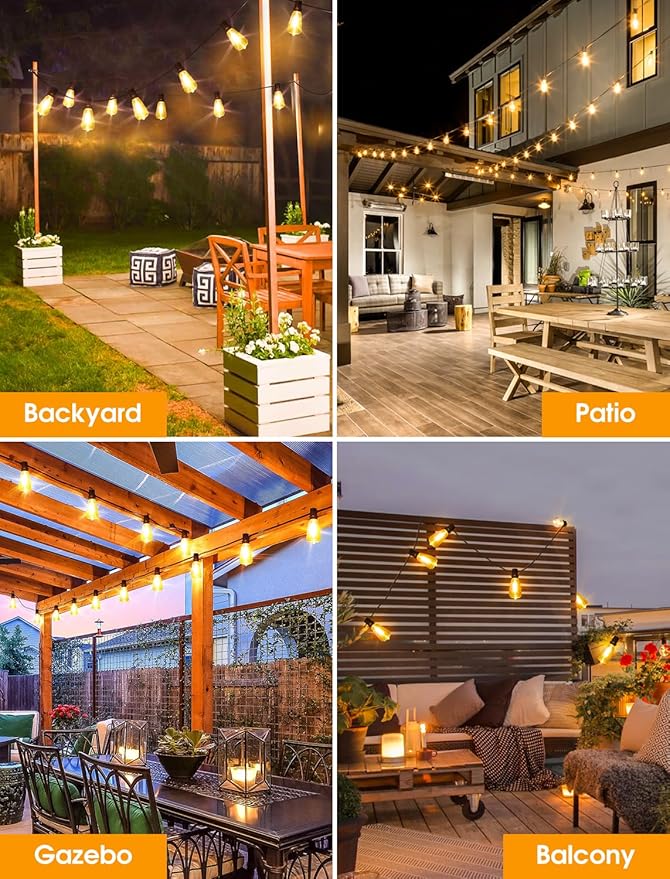 Larkvue 50FT(2x25FT) Outdoor String Lights, Patio Lights with 20+2 LED Dimmable Waterproof ST38 Vintage Bulbs for Backyard Bistro Cafe Deck, Black