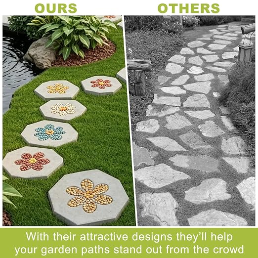 10 Pack Octagonal Stepping Stone, Reusable Heavy Duty Plastic Concrete, DIY Garden Path Walkway Patio Yard Lawn Decor Cement Molding (10, 10 in)