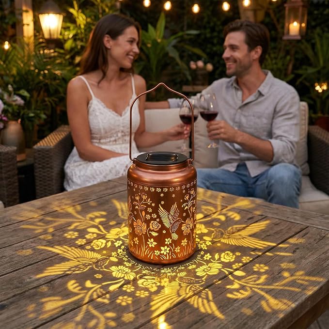 Solar Lanterns Outdoor Waterproof, Birthday Gifts for Women Mom Grandma, Garden Hanging Solar Lantern Lights for Patio, Hummingbird &Rose