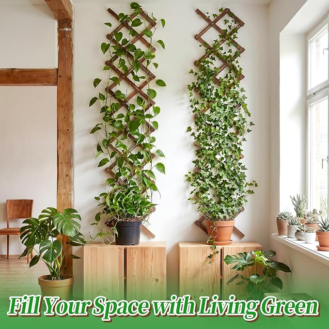 2Packs 13x78in Expandable Wood Wall Trellis for Climbing Plants Outdoor - Lattice Panels for Outside Indoor Balcony Patio Garden, Ideal for Ivy, Vines, Clematis, Roses