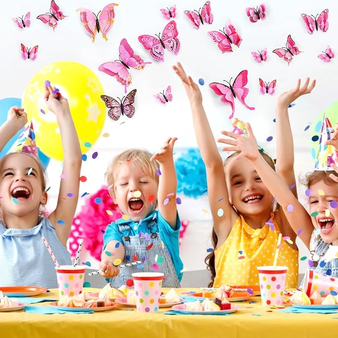 SAOROPEB 3D Butterfly Wall Decor, 72 Pcs Double Layer Butterfly Decorations for Party Decorations Locker Decor Refrigerator Decal, Reusable (Pink)