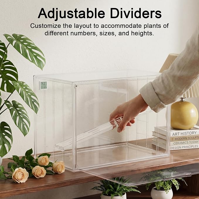 Clear Mini Indoor Greenhouse, with Hygrometer and Magnetic Door, Stackable | Small Tabletop Portable Green House (Plants and Pots are not Included)