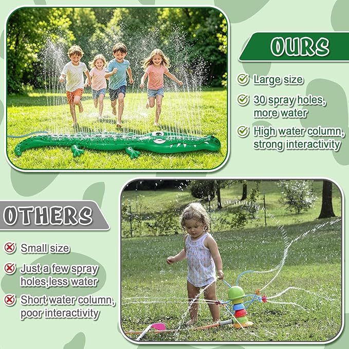 96" x 13" Extra Large Sprinkler for Kids,Outdoor Inflatable Crocodile Sprinkler Toddler Water Toy for Yard,Durable Summer Outside Splashing Water Spray Fun Toys for Lawn Garden Backyard