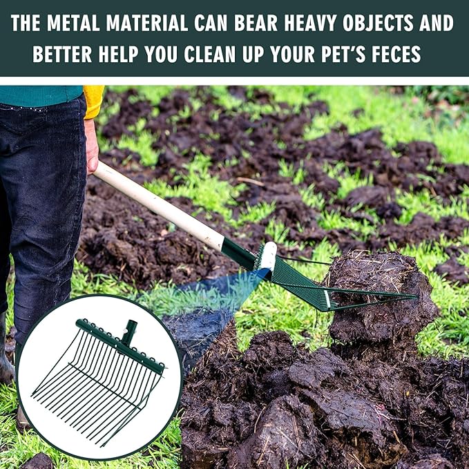 Tandefio 2 Pack Manure Fork Replacement Head Metal Pitchfork Horse Manure Rake Garden Pitch Fork Replacement Head with Angled Tines for Horse Stall Poop Picking up(Green)