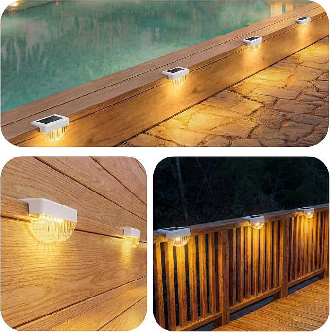 VOLISUN 8 Pack Solar Deck Lights Outdoor, Warm White LED Solar Step Lights for Outside, Waterproof Fence Light for Patio, Deck, Stairs, Yard, Pool and Porch (White)