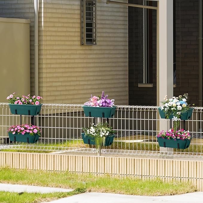 2 Pack Window Boxes Planters 17’’ Railing Hanging Planter Boxes for Outdoor Plants with Double Adjustable Brackets Rectangle Deck Railing Flower Pots Herb Planter for Fence Patio Balcony