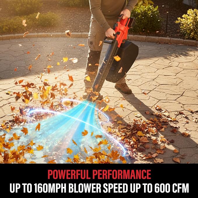 MZK 40V Cordless Leaf Blower Vacuum Mulcher, 3-in-1 Battery Powered Leaf Vacuum with 40L Bag, 600 CFM 160 MPH, 2×4.0Ah Batteries for Lawn, Yard Cleanup