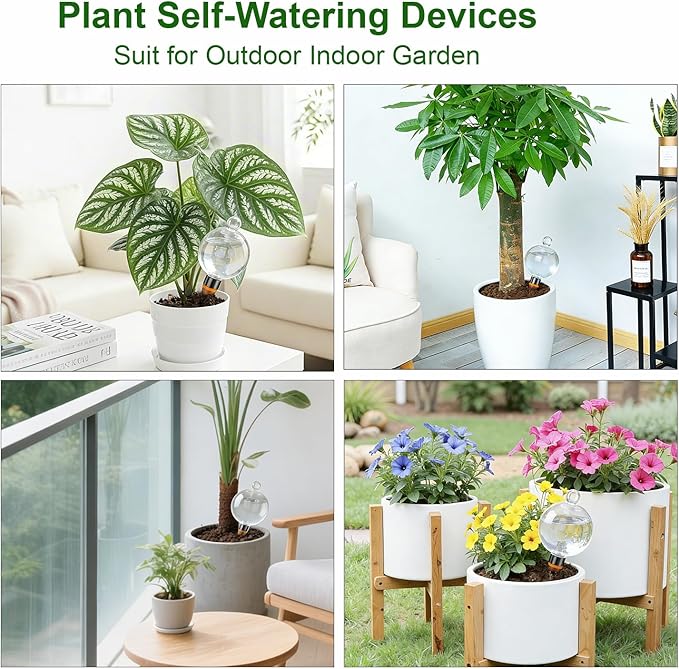 2 Pcs Plant Self Watering Globes with Covers，Self Watering Planter Insert,Automatic Plant Waterer Indoor ，17.5 oz Watering Bulbs with Terracotta Watering Spikes with Shovel(clera)
