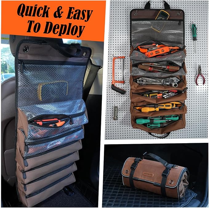WELKINLAND Heavy-Duty Waxed Canvas Tool Roll, 7-Pockets Tool Wrap Roll, 15L Tool Roll Bag, Large Roll Up Tool Bag For Mechanics.