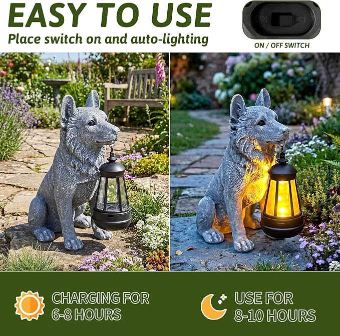 Solar Dog Garden Statue, Outdoor Decoration with Lantern for Yard, Patio, Lawn Outside, Ideal Christmas Birthday Mothers Day Gifts for Mom Women Grandma