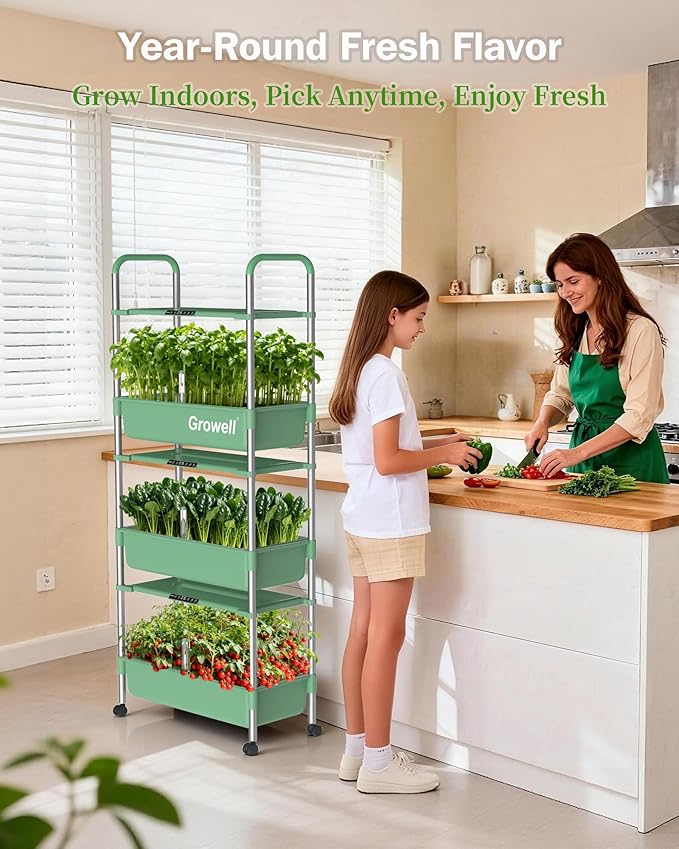 Growell Large Hydroponics Growing System Kit, 81 Pods Vertical Indoor Herb Garden Kit with LED Grow Light & Independent Water Pump, 42L Movable Indoor Planter Perfect Gardening Gifts (3 Tier-Green)