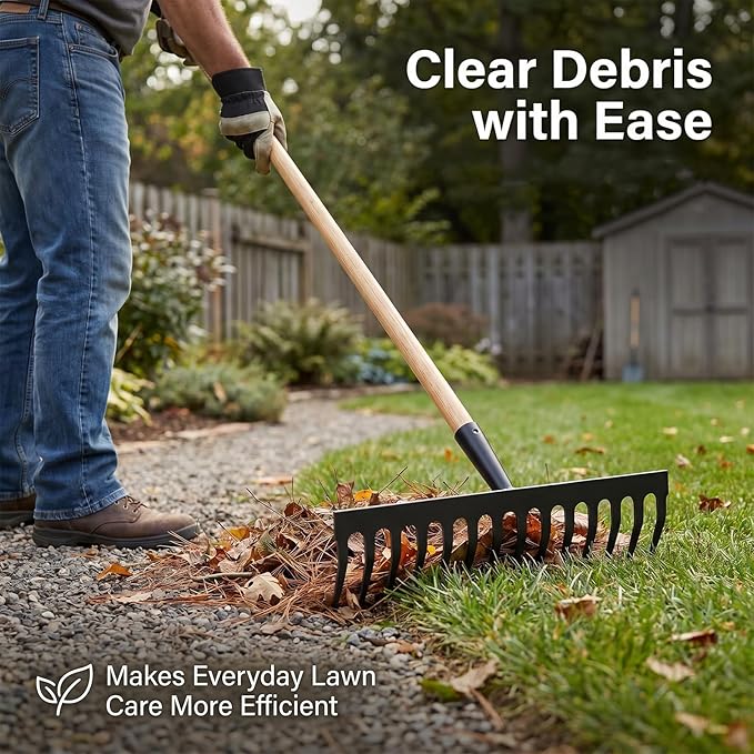 Heavy-Duty Metal Rake Head, 14-Tine Rake Head for Lawn Care, Replacement Rake Head for Leveling Soil and Clearing Debris