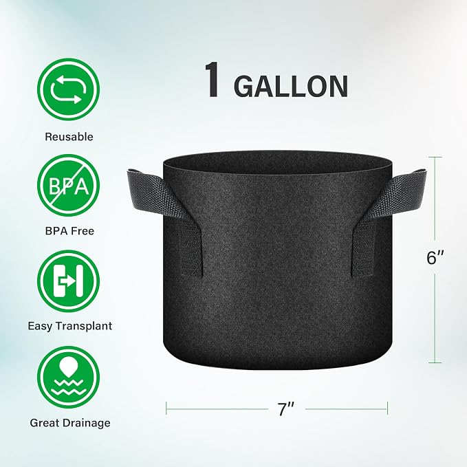 YSSOA 10-Pack 1 Gallon Grow Bags, Aeration Nonwoven Fabric Plant Pots with Handles, Heavy Duty Gardening Planter for Potato, Tomato, Vegetable and Fruits, Black 2024 Version