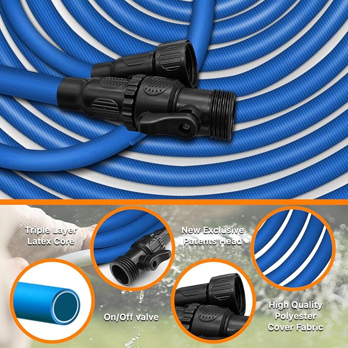 Garden Hose, 75FT Water Hose, Lightweight Garden Hose with 3/4" Fittings, Triple-layer Core, Water Hose Useful House Gifts for Outdoor Lawn Car Watering Plants