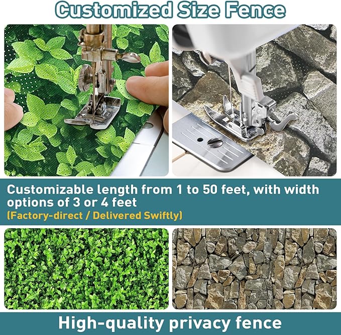 Shade&Beyond 3' X 6' Privacy Fence Screen Customized 450 GSM PVC Printed Privacy Fence with Zip Ties for Courtyards, Pools, Balconies-Green Leaves