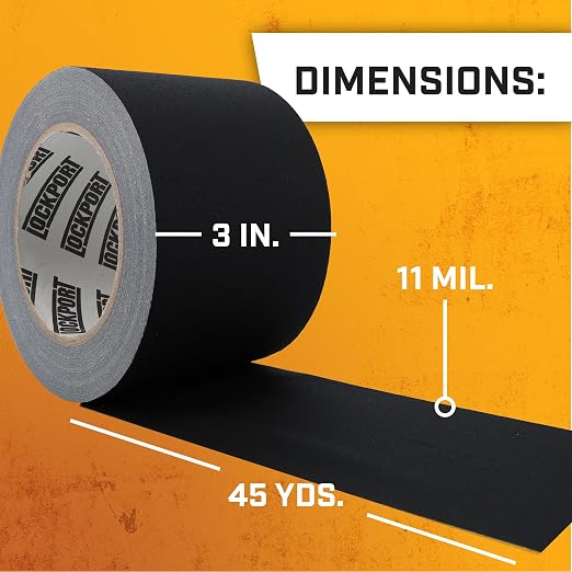 Lockport Black Gaffers Tape 3 inch x 45 Yards - Pro Black Gaff Tape - No Residue, Water Resistant, Non- Reflective, Easy Tear - Multipurpose