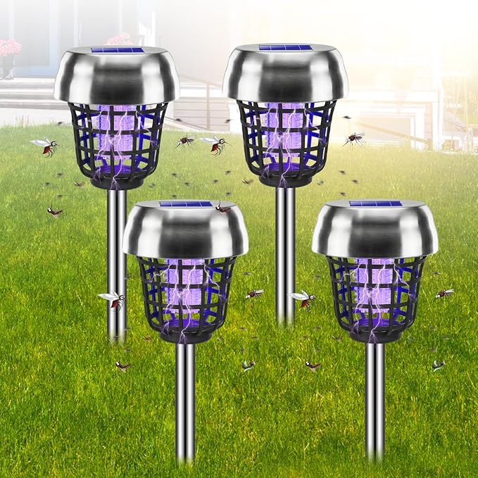 2026 Upgraded Solar Bug Zapper Outdoor, Mosquito Killer, Fly Traps Gnat Zapper for Small Flying Insect Bug Fly Gnat, Waterproof Mosquito Repellent for Patio Yard Garden Farm(4)