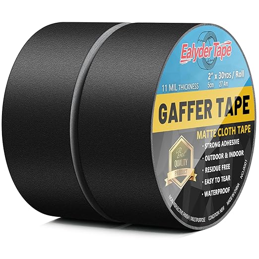 2 Pack Black Gaffers Tape 2 Inch x 30 Yards - Heavy Duty, Waterproof, No Residue, Non-Reflective, Easy Tear Gaffers Stage Tape - Multipurpose