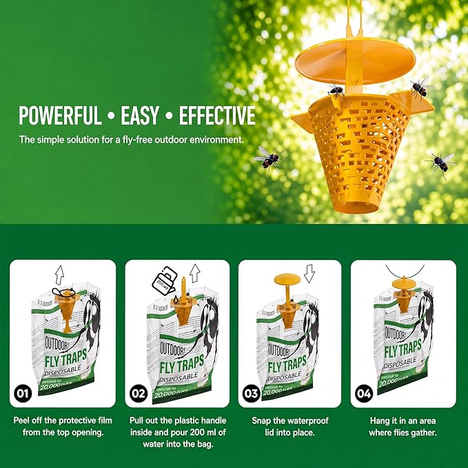 9 Pack Fly Traps Outdoor Hanging, Portable Disposable Fly Catcher, Add Water Outdoor Flying Insect Trap Fly Traps for Patio, Backyard, Ranch & Garbage Areas
