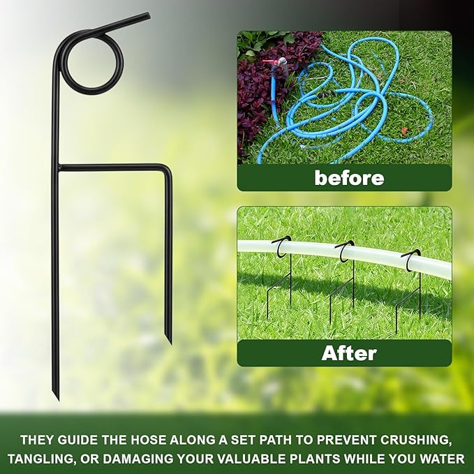 12 Pcs Plant Garden Hose Guide 16 Inch Metal Plant Protector Stakes Rustproof Coated Iron Garden Hose Guide Spike for Lawn Yard Flower Protection(Black)