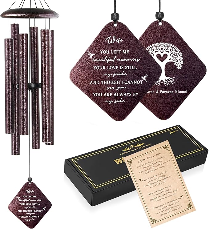Sympathy Gifts for Loss of Wife, 32"" Memorial Wind Chimes for Loss of Wife, Loss of Wife Sympathy Gift, Condolence Bereavement Gifts in Memory of Wife, Bronze