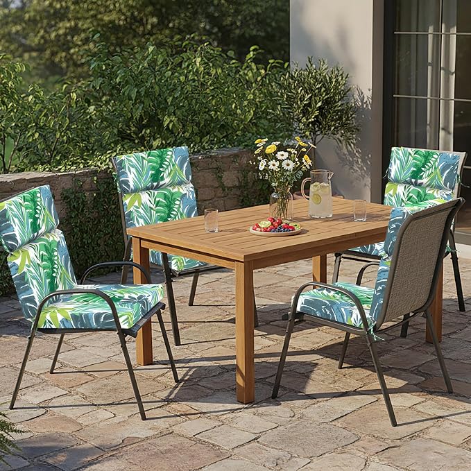 DYTXIII Outdoor High Back Chair Cushions Set of 2, 44"x22" Water Repellent Patio Seat Cushions with Elastic Sponge, All Weather Chair Pads for Rocking, Dining, Patio Furniture - Islamorada Blue Green