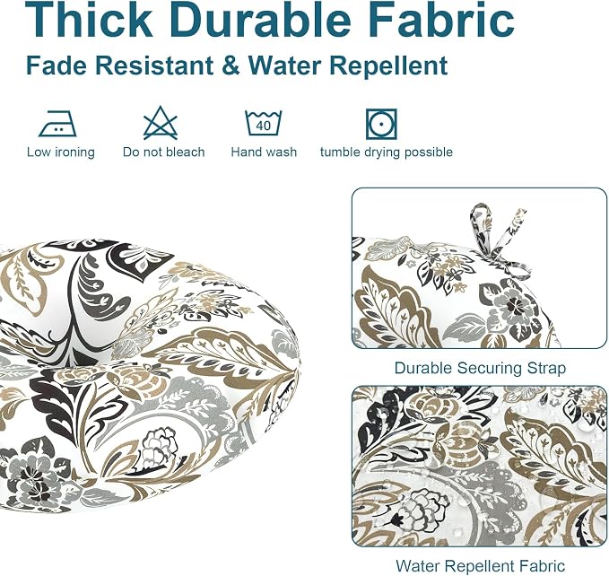 DYTXIII Set of 2 Outdoor Round Chair Cushions 15"x15"x4" with Ties, Water Repellent Tufted Bistro Seat Cushions, Thick Patio Chair Pads for Bar Stool, Garden & Dining Furniture - Dailey Tan
