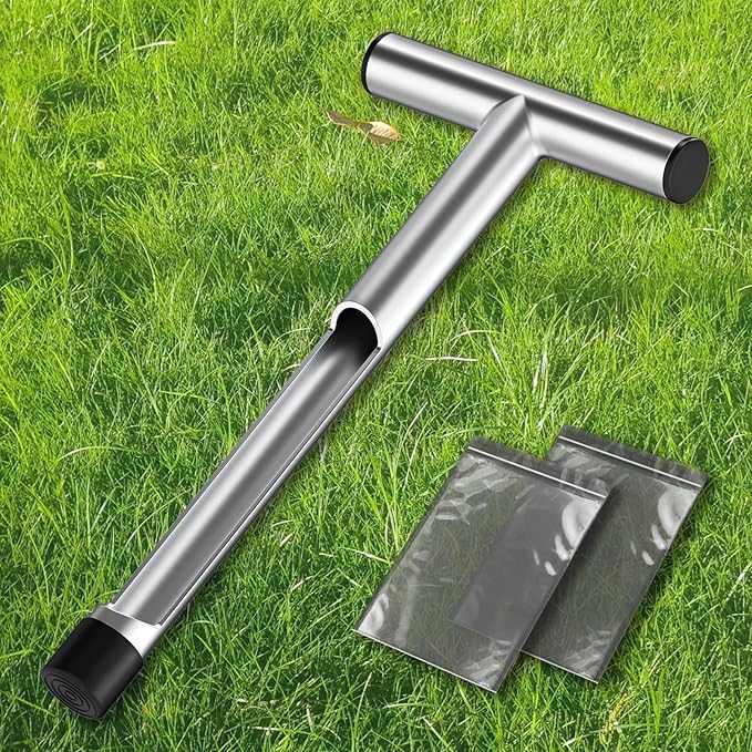 2 Pack 12 Inch Stainless Steel Soil Sampler Probe, Soil Probe for Soil Sampling, T-Style Handle Soil Test Probe, Soil Test Kit for Plant Care, Farm, Lawn Garden