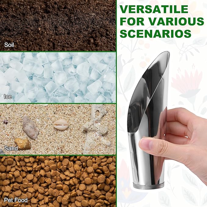 M METERXITY 1-Pack Bonsai Soil Scoops, 2inch/5cmcm Stainless Steel Garden Soil Scoops Bucket Shovel Potting Scoopers for Transplanting/Flower Planting, Small Gardening Tools [Silver Tone]