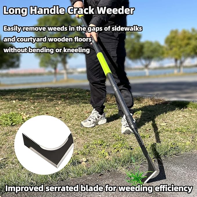 Crack Weeder, 48" Long Handle Crevice Weeding Tool with Soft Foam Grip, Stainless Steel Weed Puller Tool Weeder Tool, Efficient Weed Remover Tool for Sidewalk, Paver, Narrow and Wall Gaps
