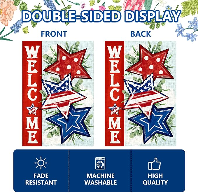 4th of July Garden Flag 12x18 Inch, Double Sided Flag for Yard Outdoor Decoration