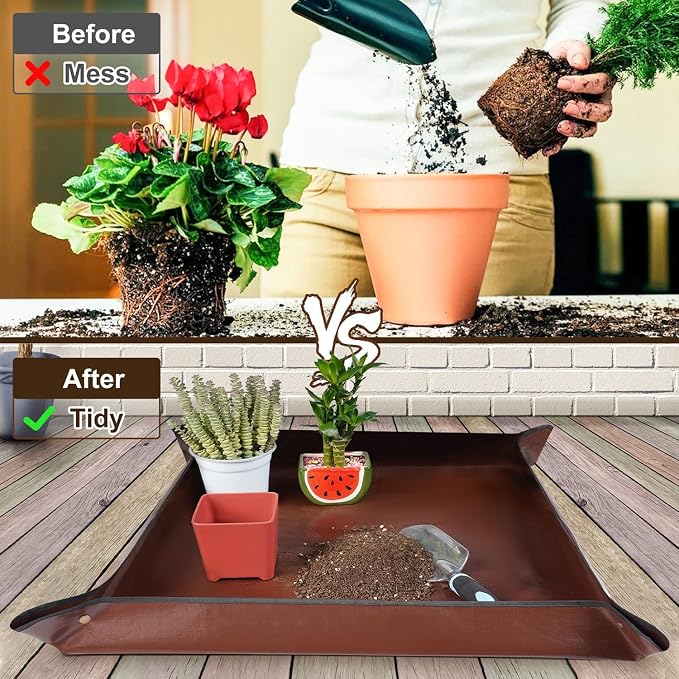 27"x 27" Repotting Mat for Indoor Plant Transplanting and Mess Control Foldable Waterproof Potting Tray-Easy to Clean Gardening Gifts for Plant Lovers