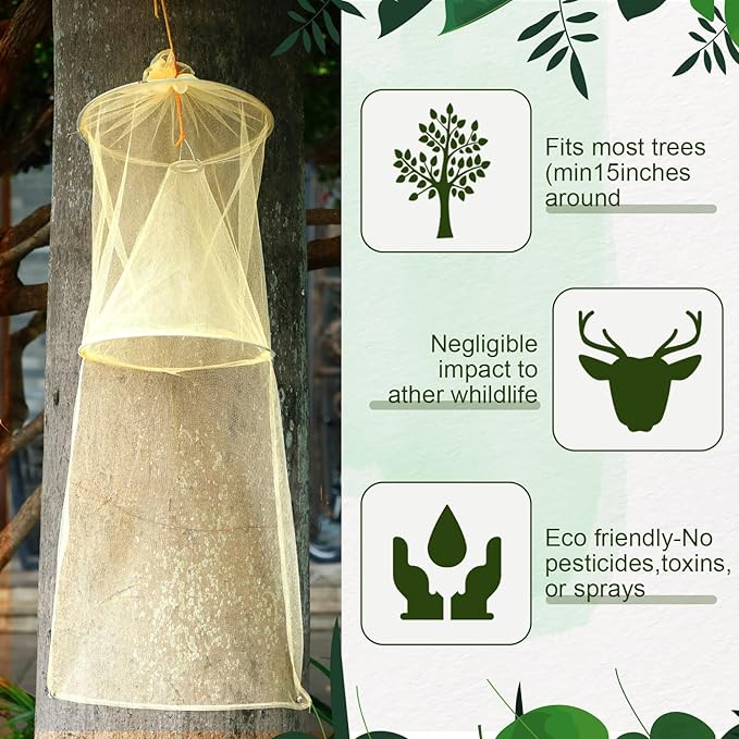 Qualirey 2 Pack Spotted Lanternfly Traps Lantern Fly Killer Mesh Tree Trap with Jute Rope and Nails Effective Way to Catch Lantern Flies and Nymphs (Yellow)