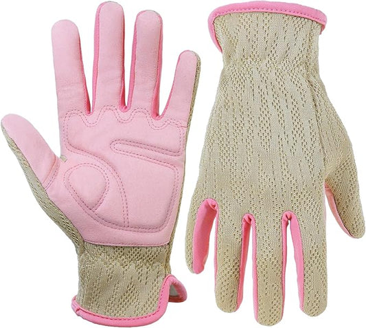 HANDLANDY Gardening Gloves for Women, Breathable Ladies Leather Garden Yard Gloves Best Gift for Gardeners