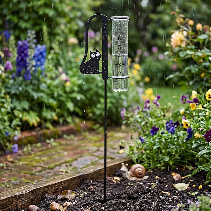 Konohan Cat Rain Gauge Outdoor 7 Inch Plastic Rain Gauge Outdoors Best Rated Freeze Proof Adjustable Height Rains Measuring Tool Easy to Read Accurate for Garden Yard Lawn Patio Farm Decor