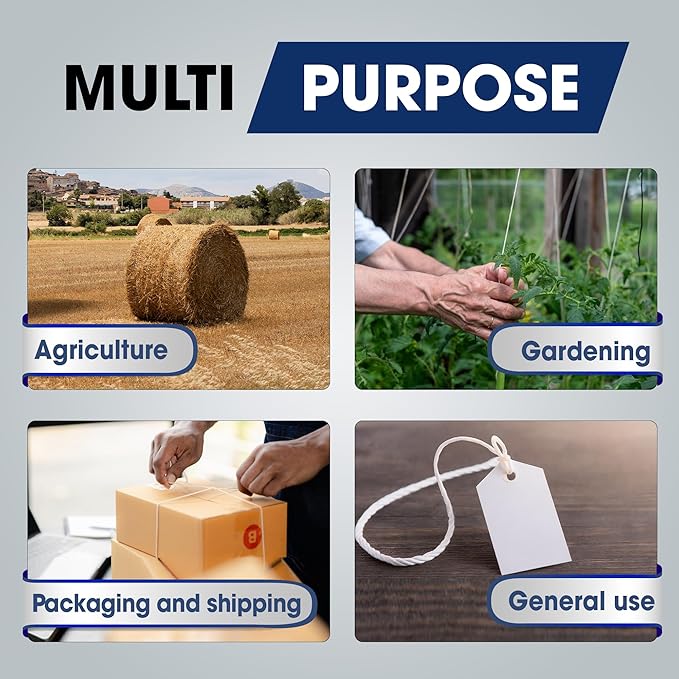 Heavy Duty 200 lbs Strong Polypropylene Tomato Twine, Garden Plant Tie String, Greenhouse Trellis Twine, Durable PP Tying Twine for Bundling, Packaging, Gardening, Farming (White/Green), 1467FT