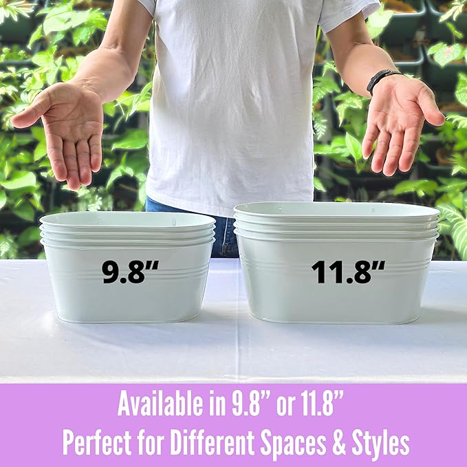 LaLaGreen Wall Planter (11.8 Inch, 4 Pack) White Metal Wall Hanging Decor for Indoor Planter Flower Pot Holder Porch Balcony Decoration Window Boxes Planters Pots Plant Planters Garden Yard Home Fence
