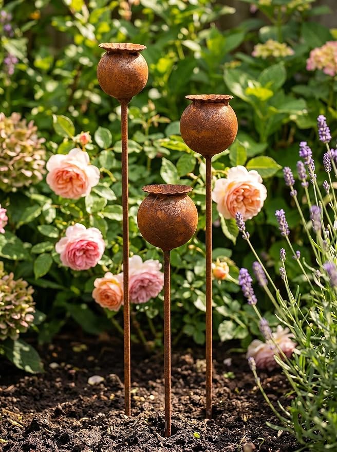 Rusty Outdoor Daisy Flower Metal Yard Stake,24x1.5 Inch Large Rusted Iron Art Flower Garden Decoration, Weather-Resistant Garden Ornament for Lawn, Pathway, Patio, or Planter (Brown)