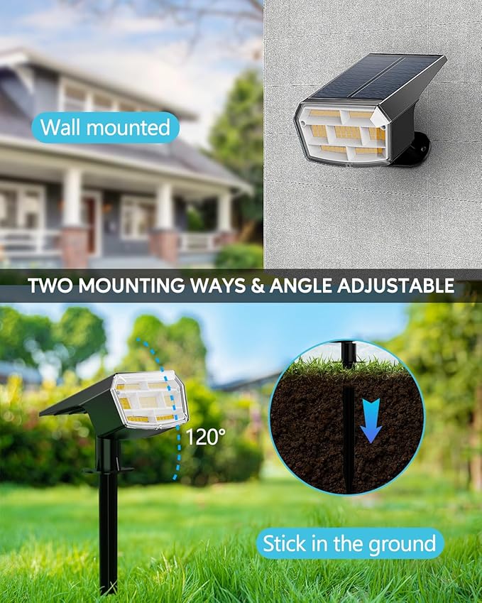 HIBOITEC Solar Spot Lights Outdoor Waterproof IP65 59LED 3 Lighting Modes Landscape Lights Solar Powered Uplights Adjustable Brightness Dusk to Dawn for Outside Garden Yard Trees 4 Packs Cool White