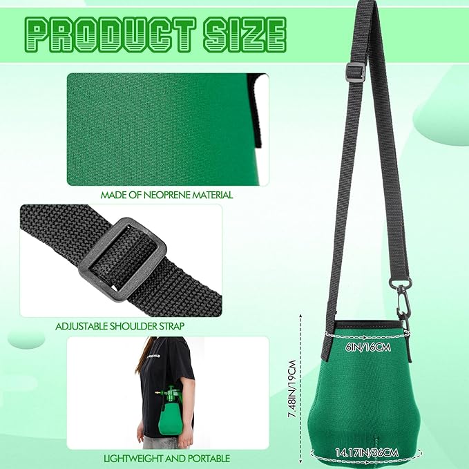 Teenyyou 2 Pcs 1.5 Liter Misters Spray Pump Bottle with Full Neoprene Jacket and Built in Carrying Strap Garden Plant Mister Spray Bottle for Spring Personal Cooling Plants Watering (Green)