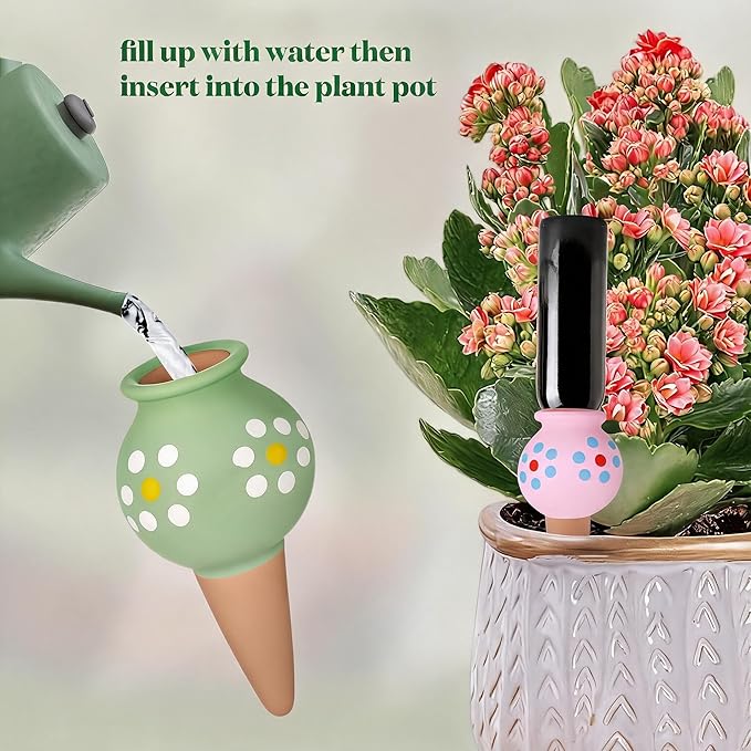 Terracotta Watering Spike Set, 4 Pcs Self Watering Planter Insert, Automatic Plant Watering Devices for Vacation Care, Garden/Office/Outdoor/Indoor Plant Decoration