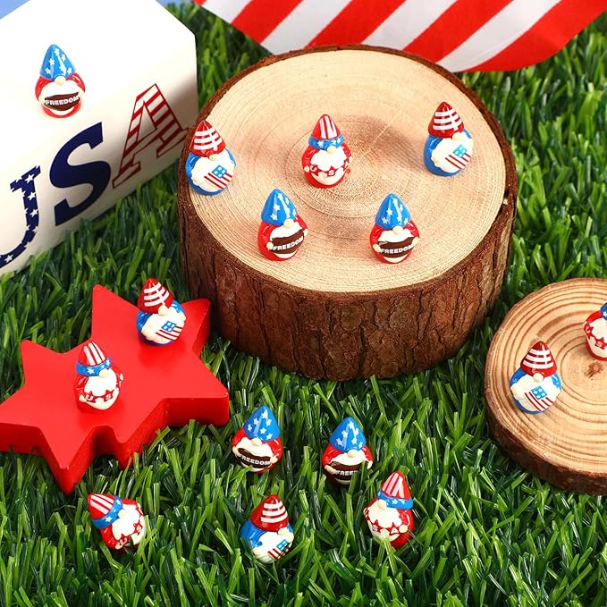 Mini 4th of July Gnomes Figurines, 20 Pack Patriotic Red White Blue Resin Ornaments Tiny Gnomes Table Centerpieces Decorations for Independence Veterans Memorial Day Decor Party Favors