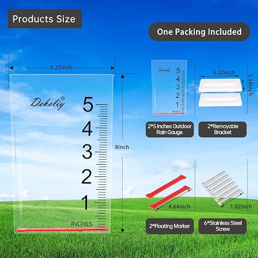 Waterfall Rain Gauge Outdoor with Clear Scale,Accurate 5-Inch Rain Gauges with Large Numerals &Easy-Read Red Float,Weather Resistant Outdoor Rain Gauge for Yard,Garden,Lawn,Deck,Fence