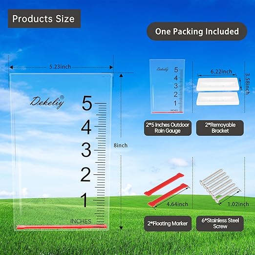 2Pack Waterfall Rain Gauge Outdoor with Clear Scale,Accurate 5-Inch Rain Gauges with Large Numerals &Easy-Read Red Float,Weather Resistant Outdoor Rain Gauge for Yard,Garden,Lawn,Deck,Fence